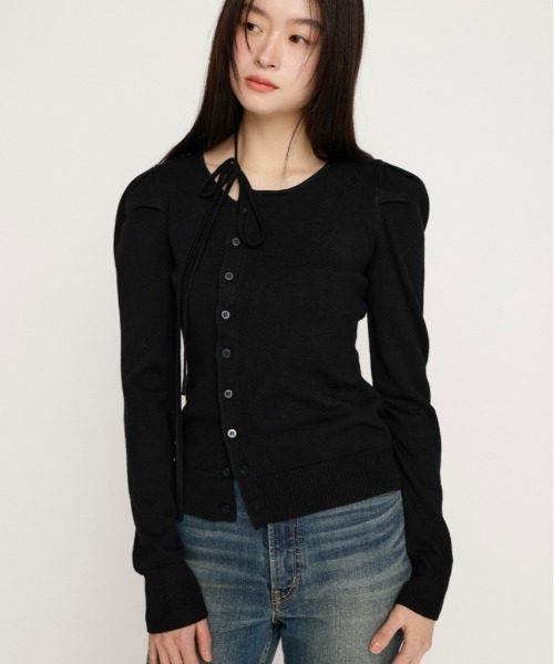 SLY(スライ)の「CURVE RIBBON HG PUFF TOPS カーヴリボンハイゲージ パフトップス 冬服 春服(Tシャツ/カットソー・レディース・ライトイエロー/杢グレー/ライトピンク/ブラック・FREE)」の2枚目の写真