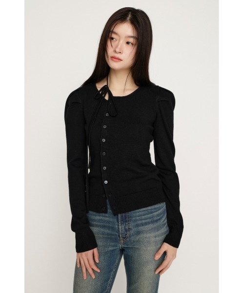 SLY(スライ)の「CURVE RIBBON HG PUFF TOPS カーヴリボンハイゲージ パフトップス 冬服 春服(Tシャツ/カットソー・レディース・ライトイエロー/杢グレー/ライトピンク/ブラック・FREE)」の5枚目の写真