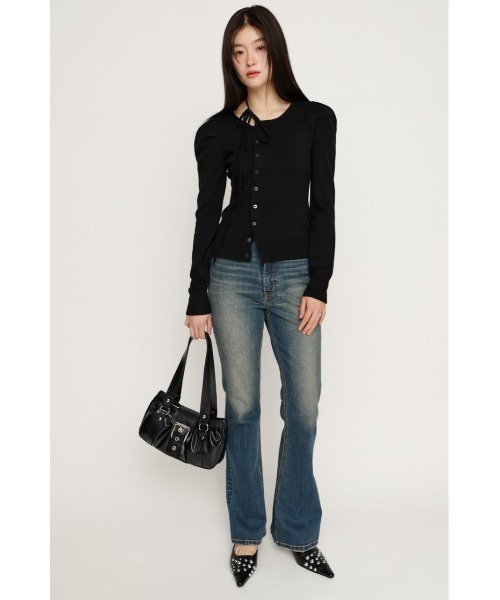 SLY(スライ)の「CURVE RIBBON HG PUFF TOPS カーヴリボンハイゲージ パフトップス 冬服 春服(Tシャツ/カットソー・レディース・ライトイエロー/杢グレー/ライトピンク/ブラック・FREE)」の6枚目の写真