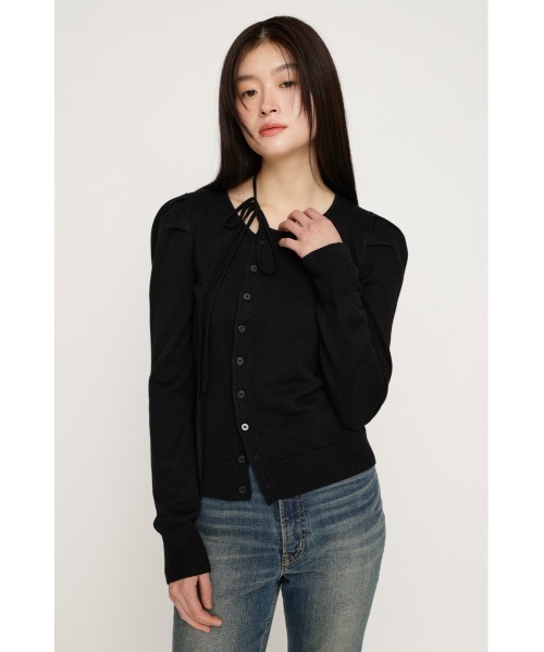 SLY(スライ)の「CURVE RIBBON HG PUFF TOPS カーヴリボンハイゲージ パフトップス 冬服 春服(Tシャツ/カットソー・レディース・ライトイエロー/杢グレー/ライトピンク/ブラック・FREE)」の7枚目の写真