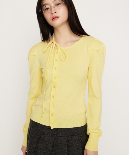 SLY(スライ)の「CURVE RIBBON HG PUFF TOPS カーヴリボンハイゲージ パフトップス 冬服 春服(Tシャツ/カットソー・レディース・ライトイエロー/杢グレー/ライトピンク/ブラック・FREE)」の20枚目の写真