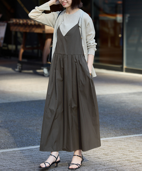 SLOBE IENA(スローブイエナ)の「マットタフタキャミワンピース(ワンピース・レディース・カーキ/ネイビー・FREE)」の3枚目の写真