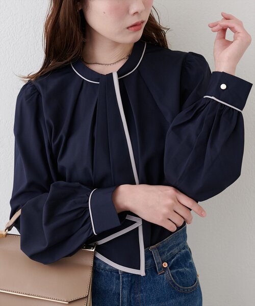 natural couture（ナチュラルクチュール）の「配色ボウタイ２WAYブラウス（シャツ/ブラウス・レディース・オフホワイト/ネイビー/ミント/その他1/ピンクベージュ/グレイッシュベージュ・FREE）」の5枚目の写真