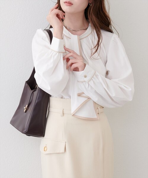 natural couture（ナチュラルクチュール）の「配色ボウタイ２WAYブラウス（シャツ/ブラウス・レディース・オフホワイト/ネイビー/ミント/その他1/ピンクベージュ/グレイッシュベージュ・FREE）」の14枚目の写真