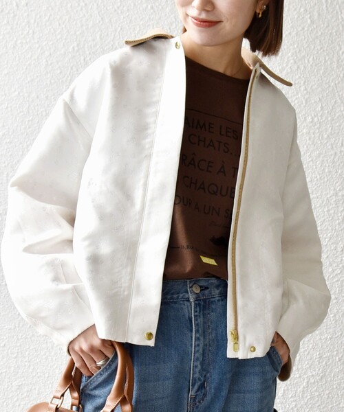 SHIPS any:〈手洗い可能〉フラワー ジャカード ジップ ブルゾン