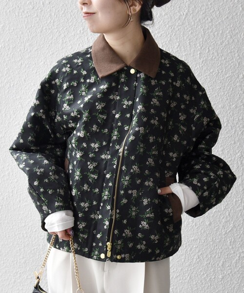 SHIPS any:〈手洗い可能〉フラワー ジャカード ジップ ブルゾン