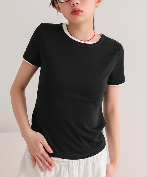 miette(ミエット)の「シアー半袖Tシャツセット(Tシャツ/カットソー・レディース・ブラウン/オフホワイト/ネイビー/ブラック・L/M/S)」の3枚目の写真