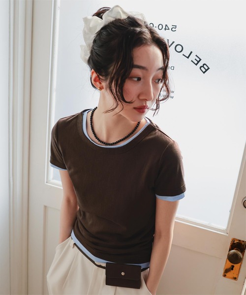 miette(ミエット)の「シアー半袖Tシャツセット(Tシャツ/カットソー・レディース・ブラウン/オフホワイト/ネイビー/ブラック・L/M/S)」の22枚目の写真