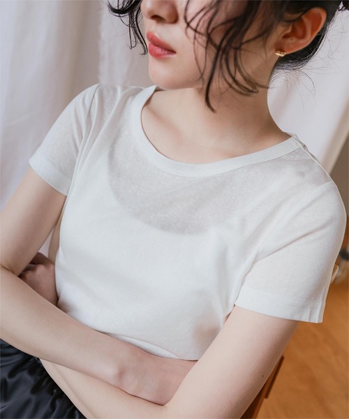 miette(ミエット)の「シアー半袖Tシャツセット(Tシャツ/カットソー・レディース・ブラウン/オフホワイト/ネイビー/ブラック・L/M/S)」の12枚目の写真