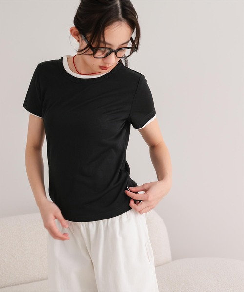 miette(ミエット)の「シアー半袖Tシャツセット(Tシャツ/カットソー・レディース・ブラウン/オフホワイト/ネイビー/ブラック・L/M/S)」の15枚目の写真