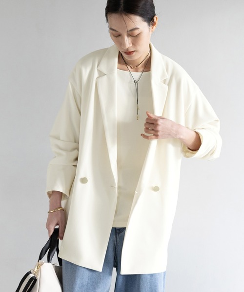 Elura（エルーラ）の「サマ見えリラクシージャケット/645457（テーラードジャケット・レディース・ブラック/ダークブラウン/オフホワイト・FREE）」の2枚目の写真