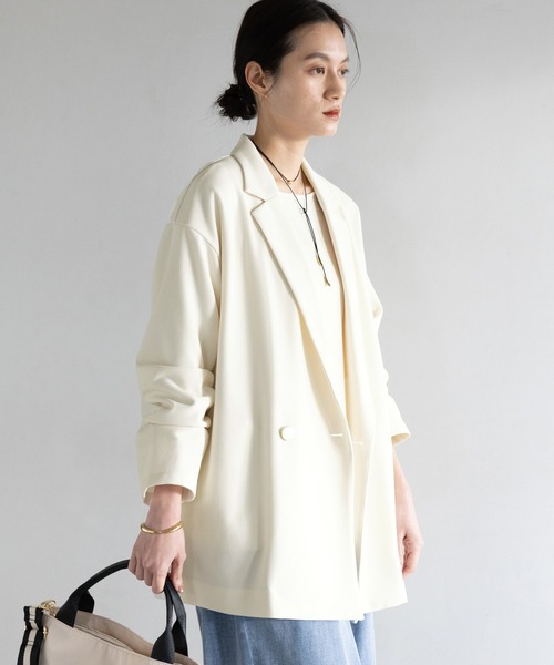 Elura（エルーラ）の「サマ見えリラクシージャケット/645457（テーラードジャケット・レディース・ブラック/ダークブラウン/オフホワイト・FREE）」の4枚目の写真