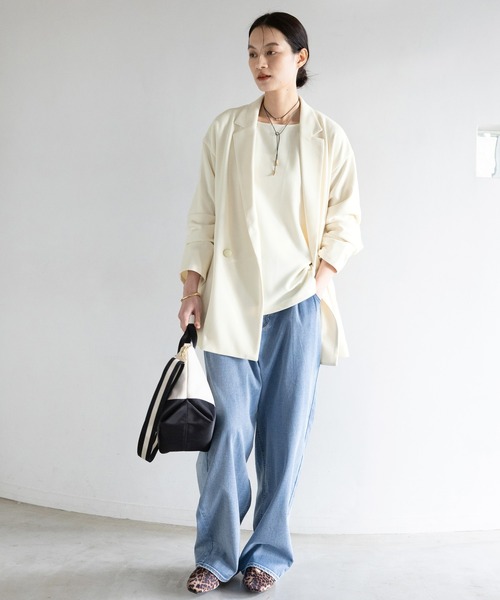 Elura（エルーラ）の「サマ見えリラクシージャケット/645457（テーラードジャケット・レディース・ブラック/ダークブラウン/オフホワイト・FREE）」の9枚目の写真