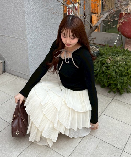 Remind me and forever（リマインドミーアンドフォーエバー）の「【2026SS】シフォンプリーツティアードスカート（スカート・レディース・ブラック/アイボリー/グレー・FREE）」の6枚目の写真