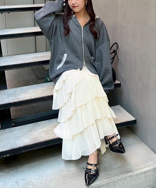 Remind me and forever（リマインドミーアンドフォーエバー）の「【2026SS】シフォンプリーツティアードスカート（スカート・レディース・ブラック/アイボリー/グレー・FREE）」の13枚目の写真
