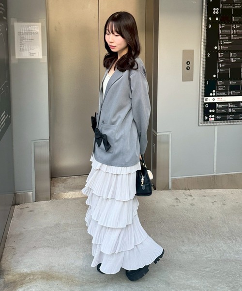 Remind me and forever（リマインドミーアンドフォーエバー）の「【2026SS】シフォンプリーツティアードスカート（スカート・レディース・ブラック/アイボリー/グレー・FREE）」の21枚目の写真