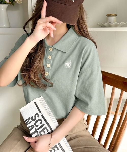 classicalelf（クラシカルエルフ）の「さらっと涼しい大人ポロ。大人のきれい見え◎イージーケアワンポイント胸刺繍ポロ衿プルオーバー（半袖）（ポロシャツ・レディース・オフホワイト/ブラック/アイボリー/ブラウン/グリーン・LARGE/MEDIUM/SMALL/X-LARGE）」の21枚目の写真