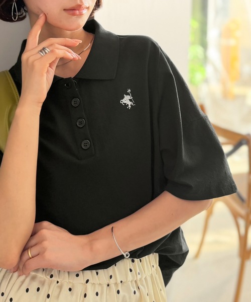 classicalelf（クラシカルエルフ）の「さらっと涼しい大人ポロ。大人のきれい見え◎イージーケアワンポイント胸刺繍ポロ衿プルオーバー（半袖）（ポロシャツ・レディース・オフホワイト/ブラック/アイボリー/ブラウン/グリーン・LARGE/MEDIUM/SMALL/X-LARGE）」の11枚目の写真