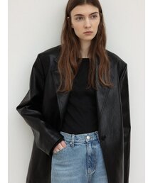le（ル）の「faux leather over-fit blazer (black)（ライダースジャケット）」