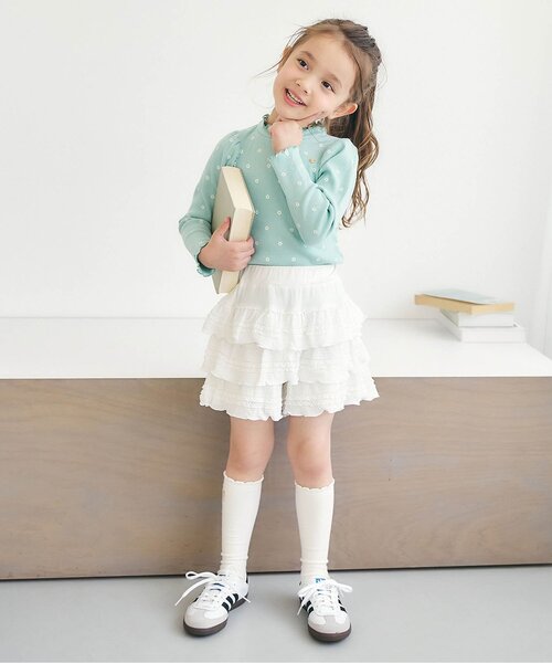 apres les cours（アプレレクール）の「フリルティアードスカパン（その他パンツ・キッズ・ブラック/オフホワイト・100/130/120/110/90/80）」の9枚目の写真