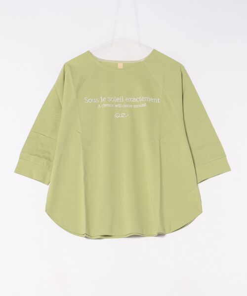 Q（キュー）の「ラウンドネック刺繍T（Tシャツ/カットソー・レディース・ブラック/ライトグリーン・MEDIUM）」の5枚目の写真