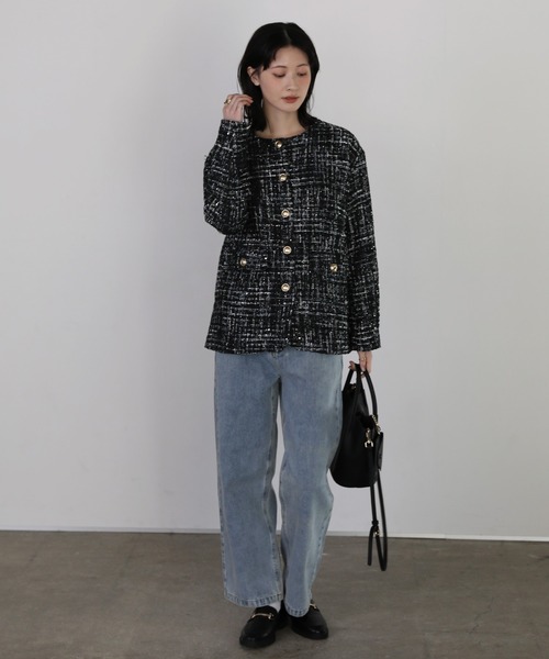 shetila(シェティラ)の「チュールレイヤードツィードジャケット 【2点SET】(ノーカラージャケット・レディース・ブラック/ホワイト系その他/ホワイト系その他2・M)」の10枚目の写真