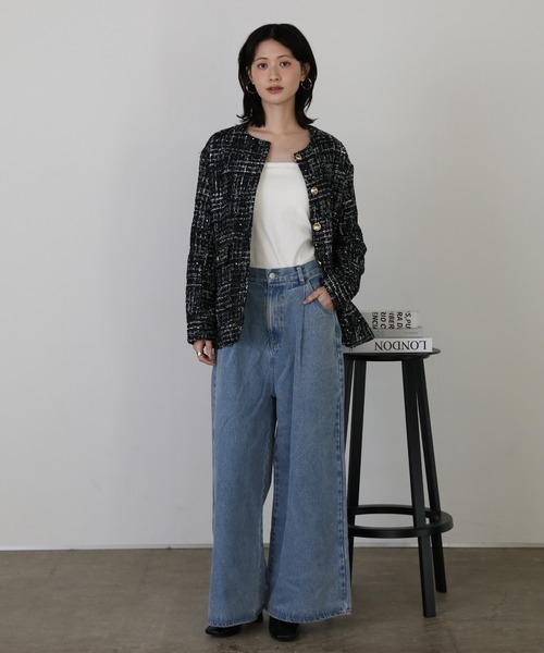 shetila(シェティラ)の「チュールレイヤードツィードジャケット 【2点SET】(ノーカラージャケット・レディース・ブラック/ホワイト系その他/ホワイト系その他2・M)」の15枚目の写真