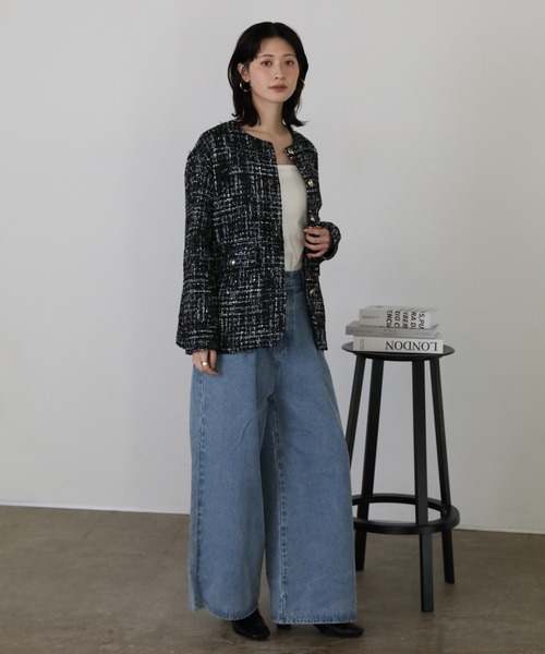 shetila(シェティラ)の「チュールレイヤードツィードジャケット 【2点SET】(ノーカラージャケット・レディース・ブラック/ホワイト系その他/ホワイト系その他2・M)」の17枚目の写真