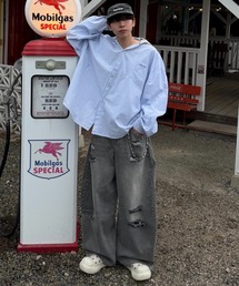 Theater code | Theater code × 6hourssleep ヴィンテージダメージワイドレッグ デニムパンツ(デニムパンツ)