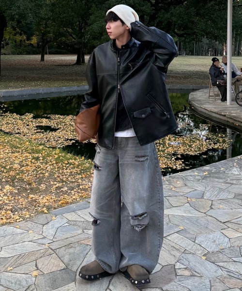 Theater code(シアターコード)の「Theater code × 6hourssleep ヴィンテージダメージワイドレッグ デニムパンツ(デニムパンツ・メンズ・グレー・M/L)」の3枚目の写真