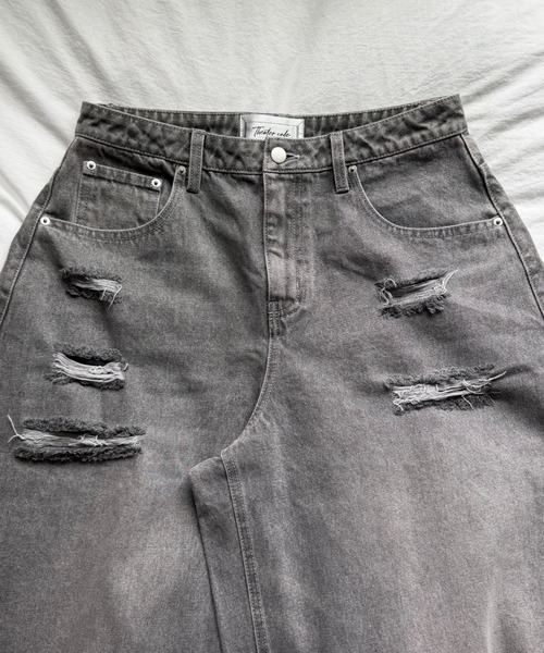 Theater code(シアターコード)の「Theater code × 6hourssleep ヴィンテージダメージワイドレッグ デニムパンツ(デニムパンツ・メンズ・グレー・M/L)」の9枚目の写真