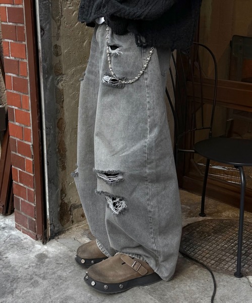 Theater code(シアターコード)の「Theater code × 6hourssleep ヴィンテージダメージワイドレッグ デニムパンツ(デニムパンツ・メンズ・グレー・M/L)」の19枚目の写真