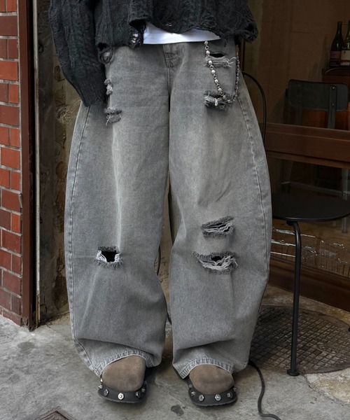 Theater code(シアターコード)の「Theater code × 6hourssleep ヴィンテージダメージワイドレッグ デニムパンツ(デニムパンツ・メンズ・グレー・M/L)」の18枚目の写真