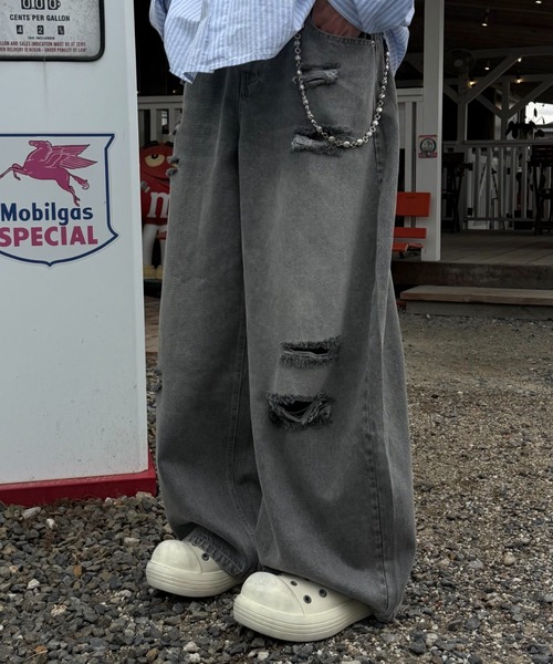 Theater code(シアターコード)の「Theater code × 6hourssleep ヴィンテージダメージワイドレッグ デニムパンツ(デニムパンツ・メンズ・グレー・M/L)」の14枚目の写真