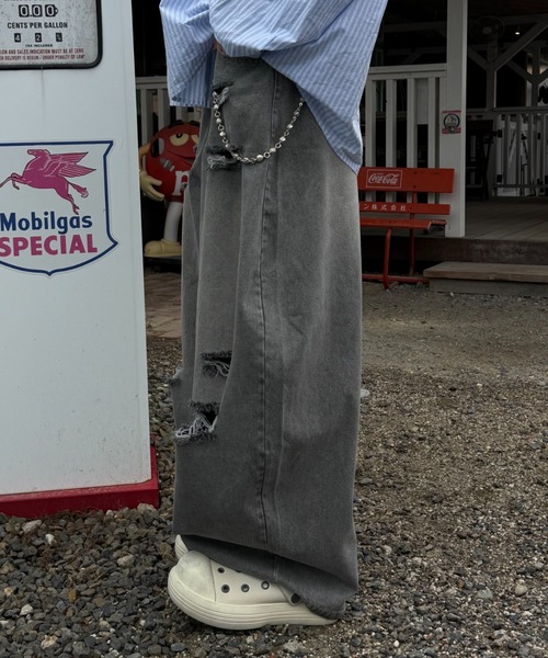 Theater code(シアターコード)の「Theater code × 6hourssleep ヴィンテージダメージワイドレッグ デニムパンツ(デニムパンツ・メンズ・グレー・M/L)」の15枚目の写真