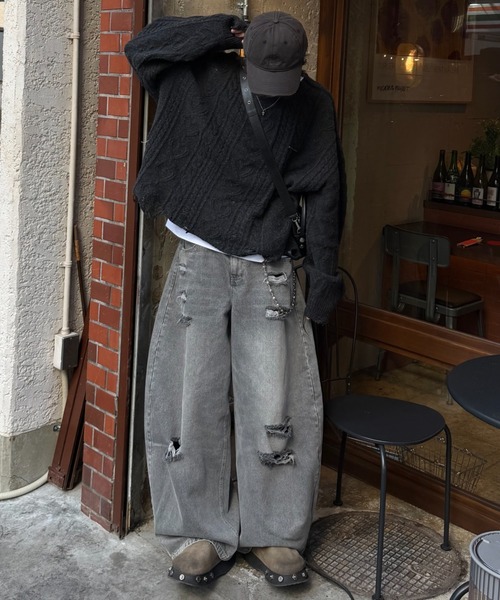 Theater code(シアターコード)の「Theater code × 6hourssleep ヴィンテージダメージワイドレッグ デニムパンツ(デニムパンツ・メンズ・グレー・M/L)」の21枚目の写真