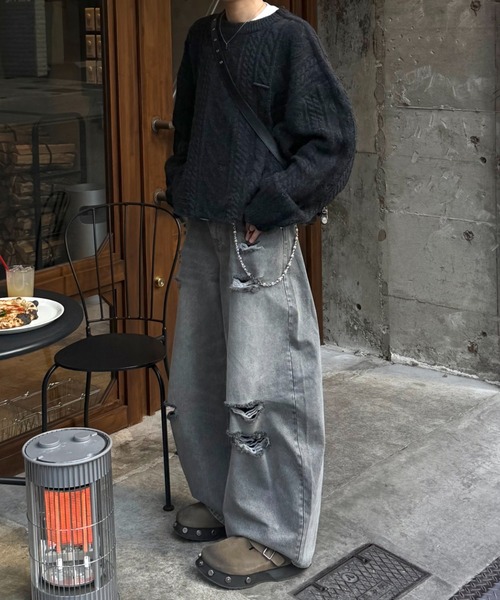 Theater code(シアターコード)の「Theater code × 6hourssleep ヴィンテージダメージワイドレッグ デニムパンツ(デニムパンツ・メンズ・グレー・M/L)」の22枚目の写真