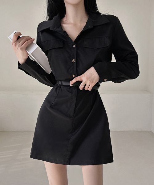 ONEP STAR（ワンピスター）の「シャツデザインミニワンピース（シャツワンピース・レディース・グレイッシュベージュ/ブラック/ライトグレー・FREE）」の16枚目の写真