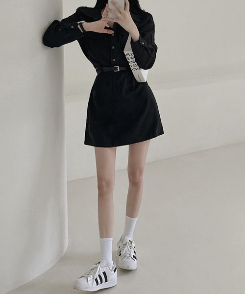 ONEP STAR（ワンピスター）の「シャツデザインミニワンピース（シャツワンピース・レディース・グレイッシュベージュ/ブラック/ライトグレー・FREE）」の17枚目の写真