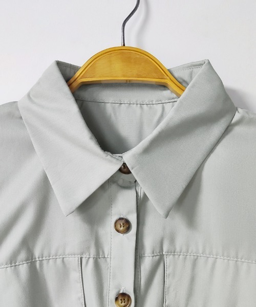 ONEP STAR（ワンピスター）の「シャツデザインミニワンピース（シャツワンピース・レディース・グレイッシュベージュ/ブラック/ライトグレー・FREE）」の18枚目の写真