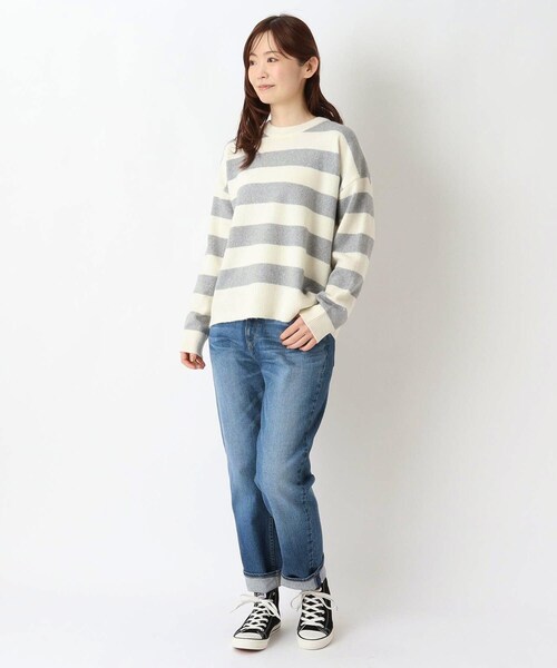 one'sterrace(ワンズテラス)の「クルーネック長袖ボーダーニットプルオーバー(ニット/セーター・レディース・ダークブラウン系8/ネイビー系5/ブラック系8/グレー系4・02)」の13枚目の写真