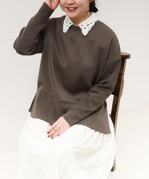 MICO COULIER(ミコクリエ)の「《セットアップ対応》軽量ボンディングリブ切替プルオーバー(Tシャツ/カットソー・レディース・キナリ/ネイビー/カーキ・38)」の17枚目の写真