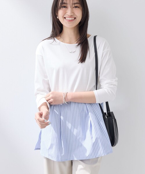 INDIVI(インディヴィ)の「【レイヤードにおすすめ】切り替えデザイントップス(Tシャツ/カットソー・レディース・ホワイト系3/ブルー系7・38/13/05)」の1枚目の写真