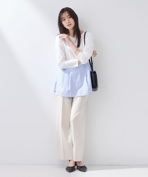 INDIVI(インディヴィ)の「【レイヤードにおすすめ】切り替えデザイントップス(Tシャツ/カットソー・レディース・ホワイト系3/ブルー系7・38/13/05)」の6枚目の写真