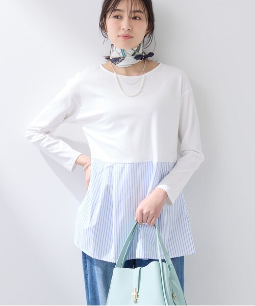 INDIVI(インディヴィ)の「【レイヤードにおすすめ】切り替えデザイントップス(Tシャツ/カットソー・レディース・ホワイト系3/ブルー系7・38/13/05)」の8枚目の写真