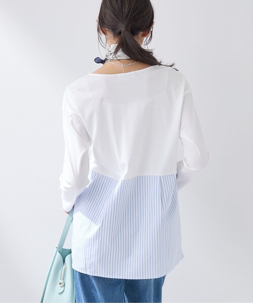 INDIVI(インディヴィ)の「【レイヤードにおすすめ】切り替えデザイントップス(Tシャツ/カットソー・レディース・ホワイト系3/ブルー系7・38/13/05)」の9枚目の写真
