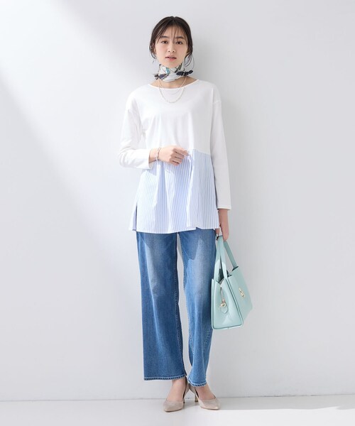 INDIVI(インディヴィ)の「【レイヤードにおすすめ】切り替えデザイントップス(Tシャツ/カットソー・レディース・ホワイト系3/ブルー系7・38/13/05)」の10枚目の写真
