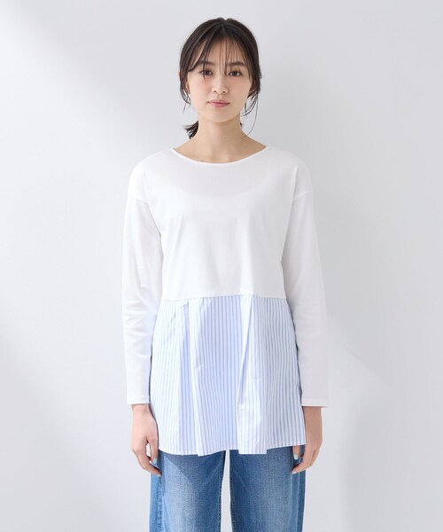 INDIVI(インディヴィ)の「【レイヤードにおすすめ】切り替えデザイントップス(Tシャツ/カットソー・レディース・ホワイト系3/ブルー系7・38/13/05)」の12枚目の写真