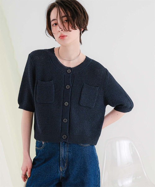 titivate（ティティベイト）の「胸ポケットハーフスリーブニット（ニット/セーター・レディース・オフホワイト/イエロー/ネイビー/レッド・FREE）」の2枚目の写真