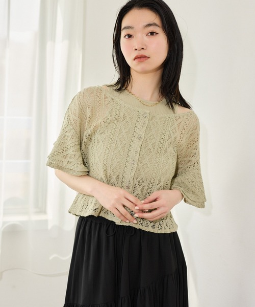 mysty woman(ミスティウーマン)の「ラッセルレースアンサンブル2 659886(カーディガン/ボレロ・レディース・アイボリー/ブラック/ライトグレー/グリーン・FREE)」の4枚目の写真